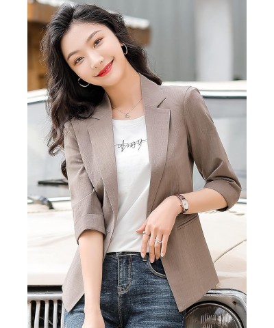 Womens Casual Jacket Casual Work Blazer Office Jacket Slim Fit Blazer for Business Lady X23-brown $14.70 Blazers