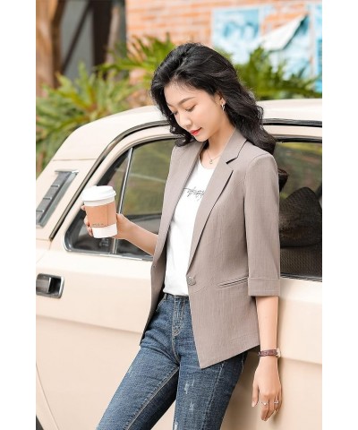 Womens Casual Jacket Casual Work Blazer Office Jacket Slim Fit Blazer for Business Lady X23-brown $14.70 Blazers