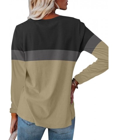 Women's V Neck Long Sleeve T Shirts Casual Color Block/Solid Tunic Tops Basic Tees A Black-charcoal-brown $13.63 Tops