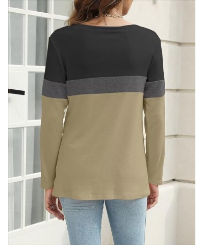 Women's V Neck Long Sleeve T Shirts Casual Color Block/Solid Tunic Tops Basic Tees A Black-charcoal-brown $13.63 Tops