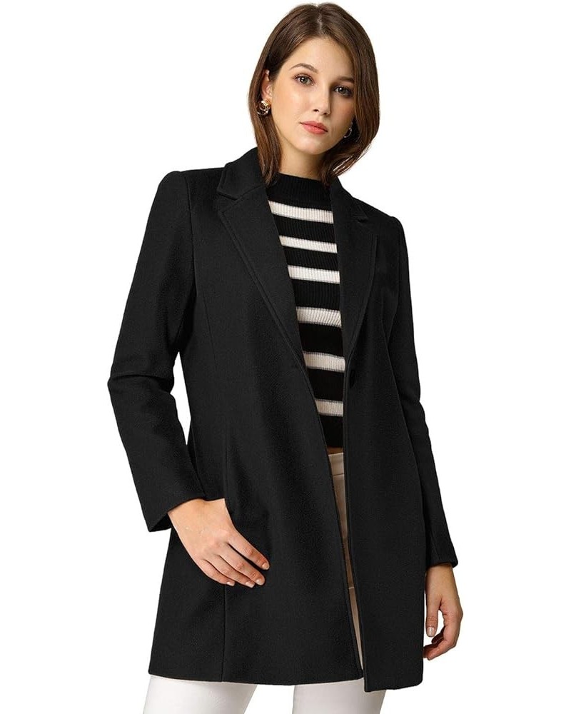 Women's Winter Overcoat Notched Lapel Long Sleeve One Buttoned Mid-Length Long Coat Black $31.02 Coats