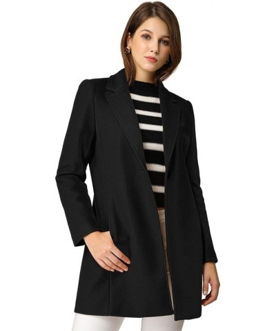 Women's Winter Overcoat Notched Lapel Long Sleeve One Buttoned Mid-Length Long Coat Black $31.02 Coats