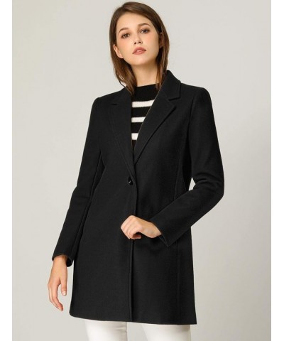 Women's Winter Overcoat Notched Lapel Long Sleeve One Buttoned Mid-Length Long Coat Black $31.02 Coats