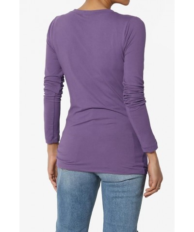 Women's Essential Soft Jersey V-Neck Long Sleeve T-Shirts Basic Stretch Slim Tee Lilac Grey $11.96 T-Shirts