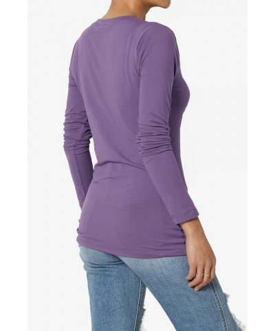 Women's Essential Soft Jersey V-Neck Long Sleeve T-Shirts Basic Stretch Slim Tee Lilac Grey $11.96 T-Shirts