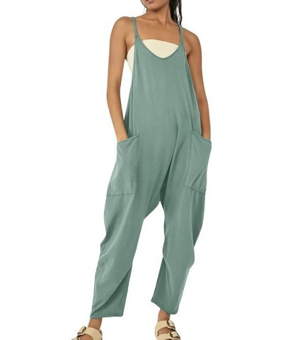 Women's Overalls Casual Summer Loose Sleeveless High Waist Long Wide Leg Jumpsuit Romper with Pockets Plus Size Z2-green1 $3....