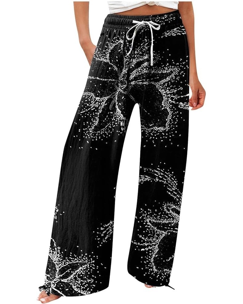 Women's Loose Fitting Pants Leg Pants, Drawstring Fashion Printed High Waist Casual Trousers Sweatpants Pants 7-black $9.02 A...