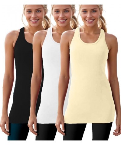 Cotton Long Tank Tops for Women Racerback Camisoles Workout Gym Undershirt Athletic Shirts Yoga Tops 3 Packs Black+white+beig...