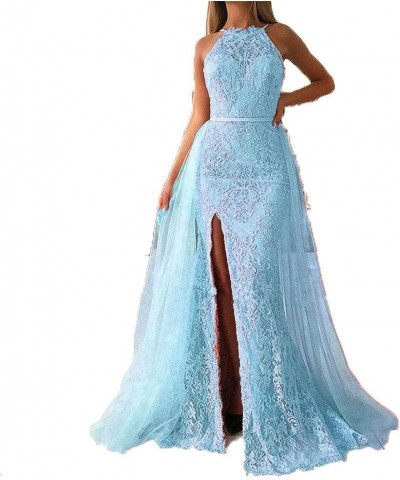 Women's Lace Formal Prom Gowns Mermaid Side-Slit Evening Gowns Style2 Blue $38.75 Dresses