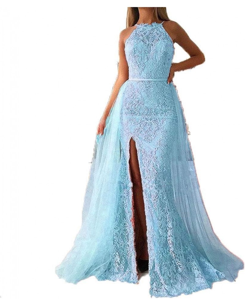 Women's Lace Formal Prom Gowns Mermaid Side-Slit Evening Gowns Style2 Blue $38.75 Dresses