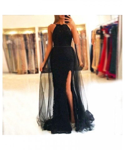 Women's Lace Formal Prom Gowns Mermaid Side-Slit Evening Gowns Style2 Blue $38.75 Dresses