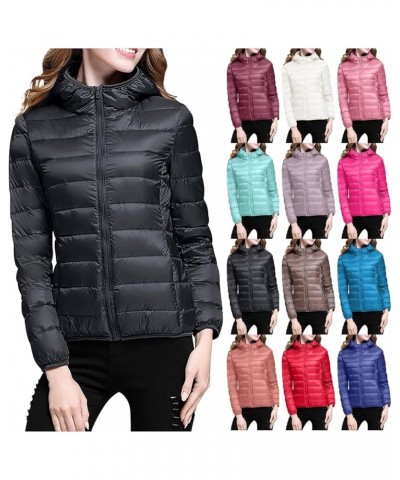 Puffer Jacket Womens Winter Coats for Women Lightweight Long Sleeve Full Zip Packable Hooded Puffer Jackets Pockets Black-1 $...