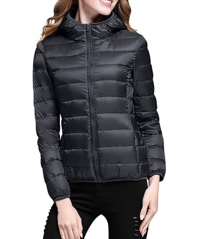 Puffer Jacket Womens Winter Coats for Women Lightweight Long Sleeve Full Zip Packable Hooded Puffer Jackets Pockets Black-1 $...