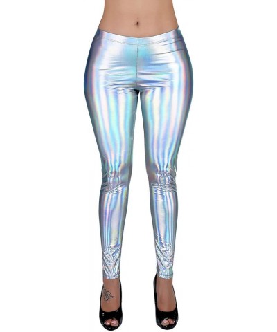 Womens Liquid Wet Look Shiny Metallic Stretch Leggings Plus Size Multicolor Silver $8.70 Leggings