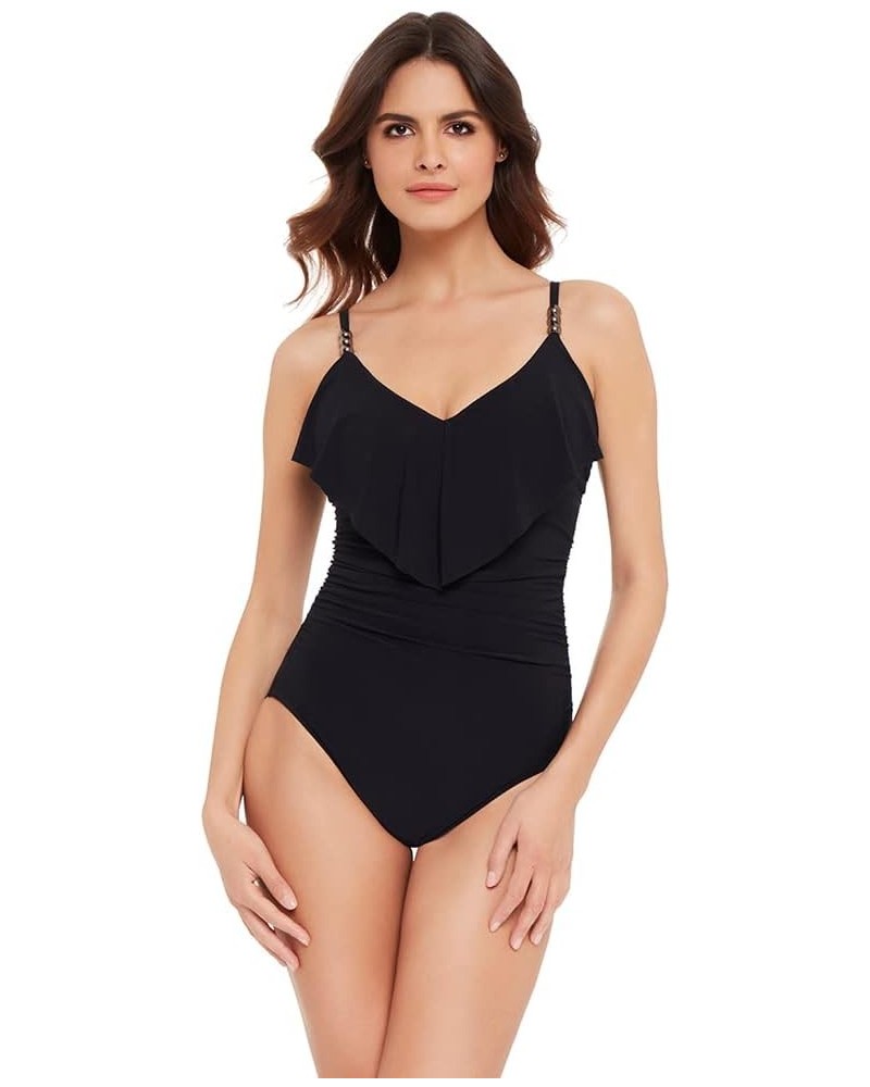 Women's Swimwear Solid Isabel Tummy Control Ruffle Front Soft Cup One Piece Swimsuit Black $83.26 Swimsuits