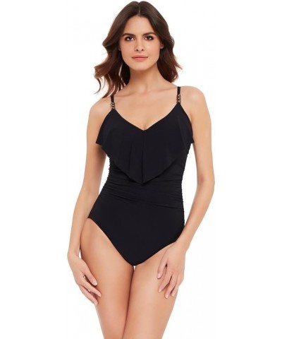 Women's Swimwear Solid Isabel Tummy Control Ruffle Front Soft Cup One Piece Swimsuit Black $83.26 Swimsuits