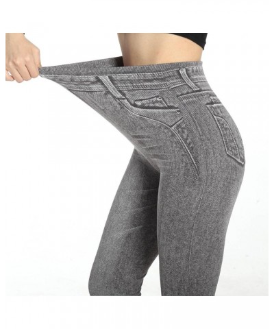 Trendy Women Denim Print Fake Jeans Casual Stretch Leggings with Back Pockets High Waist Tummy Control Legging Gray $5.66 Act...