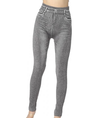 Trendy Women Denim Print Fake Jeans Casual Stretch Leggings with Back Pockets High Waist Tummy Control Legging Gray $5.66 Act...