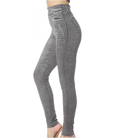 Trendy Women Denim Print Fake Jeans Casual Stretch Leggings with Back Pockets High Waist Tummy Control Legging Gray $5.66 Act...