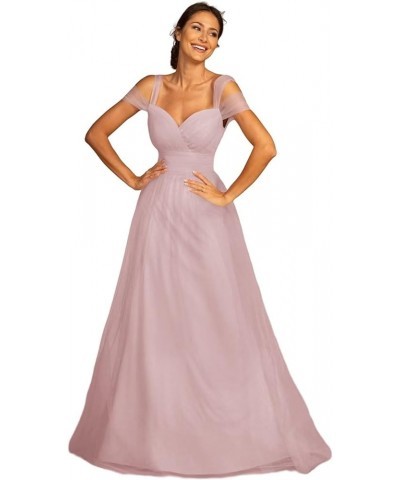 Cold Shoulder Tulle Prom Dress Long A Line Formal Evening Party Gowns Wedding Bridesmaid Dress Dusty Rose $30.31 Dresses