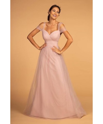 Cold Shoulder Tulle Prom Dress Long A Line Formal Evening Party Gowns Wedding Bridesmaid Dress Dusty Rose $30.31 Dresses