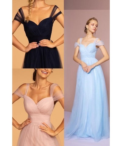 Cold Shoulder Tulle Prom Dress Long A Line Formal Evening Party Gowns Wedding Bridesmaid Dress Dusty Rose $30.31 Dresses