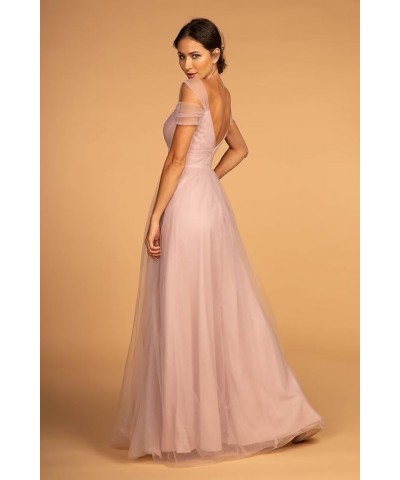 Cold Shoulder Tulle Prom Dress Long A Line Formal Evening Party Gowns Wedding Bridesmaid Dress Dusty Rose $30.31 Dresses