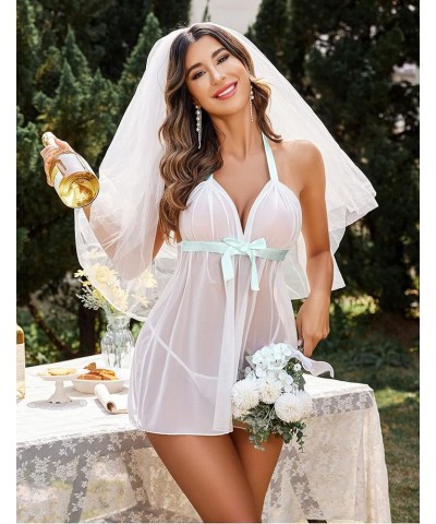 Lingerie for Women Lace Babydoll Chemise Negligees Sexy Exotic Nightgowns Halter Nighties Sheer Mesh Nightwear A-white $8.39 ...