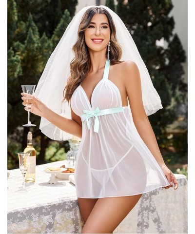 Lingerie for Women Lace Babydoll Chemise Negligees Sexy Exotic Nightgowns Halter Nighties Sheer Mesh Nightwear A-white $8.39 ...