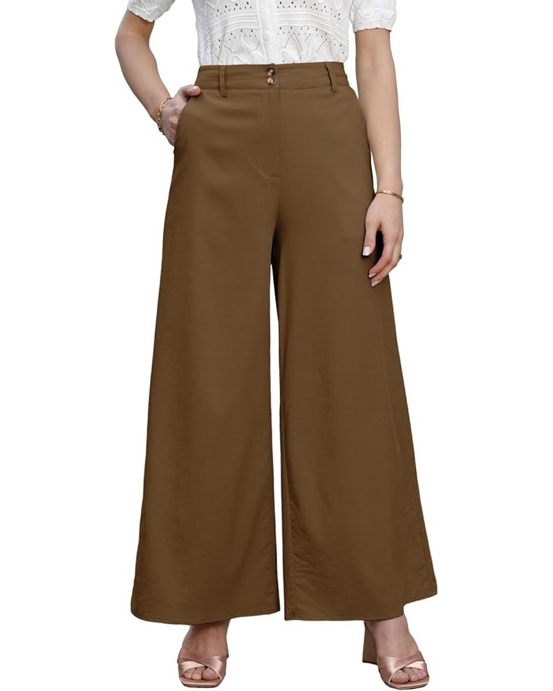 Wide Leg Pants Woman 2024 Dressy Casual Elastic High Waisted Palazzo Pants Button Down Flowy Trousers with Pockets B Coffee $...