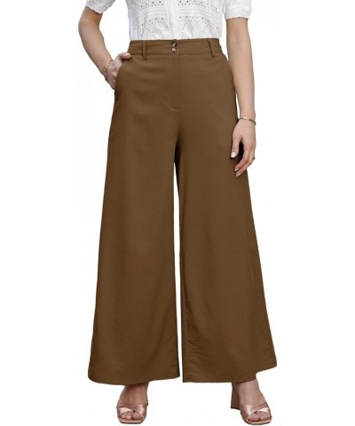 Wide Leg Pants Woman 2024 Dressy Casual Elastic High Waisted Palazzo Pants Button Down Flowy Trousers with Pockets B Coffee $...