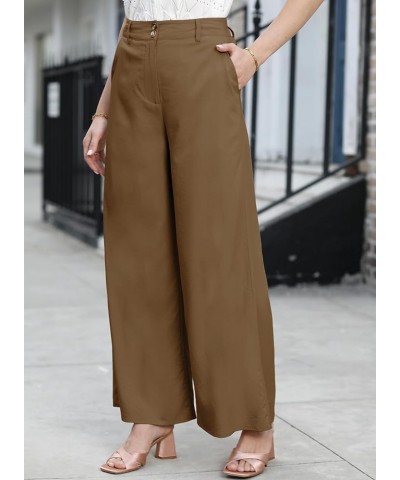 Wide Leg Pants Woman 2024 Dressy Casual Elastic High Waisted Palazzo Pants Button Down Flowy Trousers with Pockets B Coffee $...