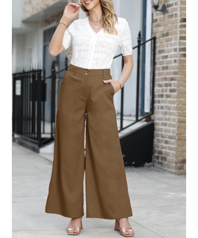 Wide Leg Pants Woman 2024 Dressy Casual Elastic High Waisted Palazzo Pants Button Down Flowy Trousers with Pockets B Coffee $...