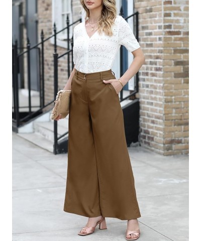 Wide Leg Pants Woman 2024 Dressy Casual Elastic High Waisted Palazzo Pants Button Down Flowy Trousers with Pockets B Coffee $...