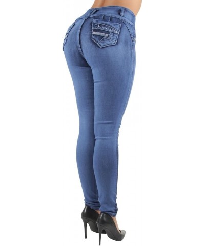 Women's Juniors/Plus Colombian Design Butt Lift Push Up Mid Waist Skinny Jeans Washed Blue (Dsj1052) $20.51 Jeans