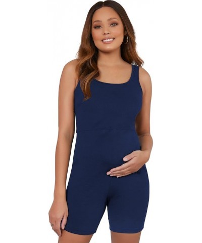 Women's Maternity Scoop Neck Tank Romper Summer Shorts Jumpsuit Navy Blue $18.35 Rompers