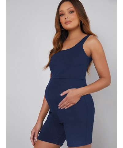 Women's Maternity Scoop Neck Tank Romper Summer Shorts Jumpsuit Navy Blue $18.35 Rompers