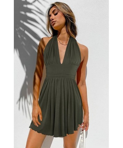 Women Sexy Deep V-Neck Mini Summer Dress Sleeveless Backless Party Club Cocktail Dresses Army Green $22.13 Dresses