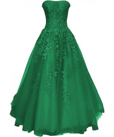 Prom Dress Long Tulle Lace Appliques Strapless Plus Size Formal Evening Ball Gowns for Women Prom Dresses Green $42.88 Dresses