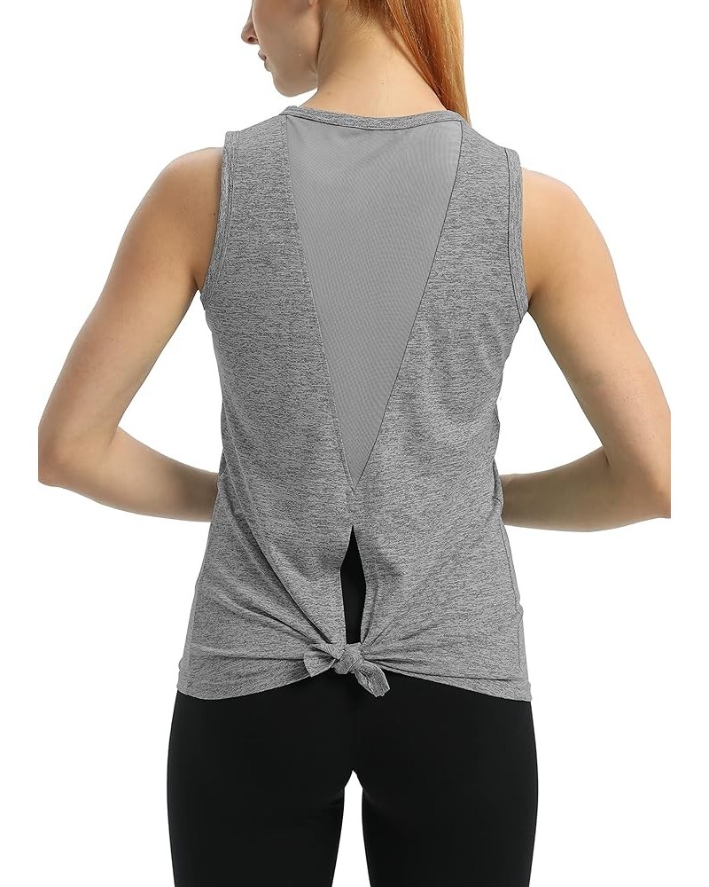 Women's Tie Back Workout Tops Sleeveless High Neck Athletic Gym Yoga Shirts Loose Fit Gray $11.99 Activewear