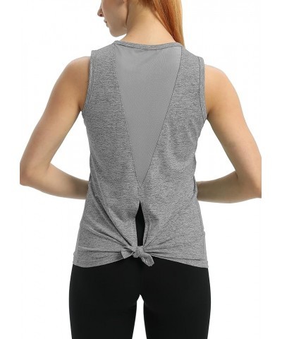 Women's Tie Back Workout Tops Sleeveless High Neck Athletic Gym Yoga Shirts Loose Fit Gray $11.99 Activewear