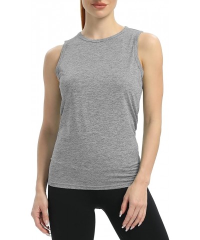 Women's Tie Back Workout Tops Sleeveless High Neck Athletic Gym Yoga Shirts Loose Fit Gray $11.99 Activewear