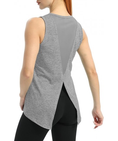 Women's Tie Back Workout Tops Sleeveless High Neck Athletic Gym Yoga Shirts Loose Fit Gray $11.99 Activewear