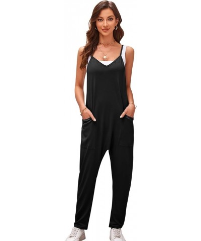 Womens Oversized Sleeveless Jumpsuits Spaghetti Strap Loose Overalls with Pocket One Piece Rompers Black $12.97 Overalls