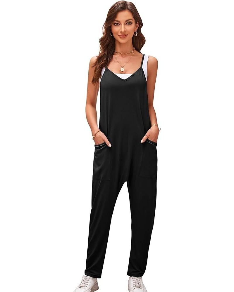 Womens Oversized Sleeveless Jumpsuits Spaghetti Strap Loose Overalls with Pocket One Piece Rompers Black $12.97 Overalls