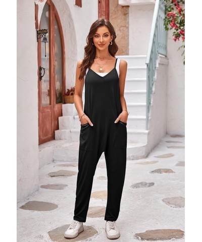 Womens Oversized Sleeveless Jumpsuits Spaghetti Strap Loose Overalls with Pocket One Piece Rompers Black $12.97 Overalls