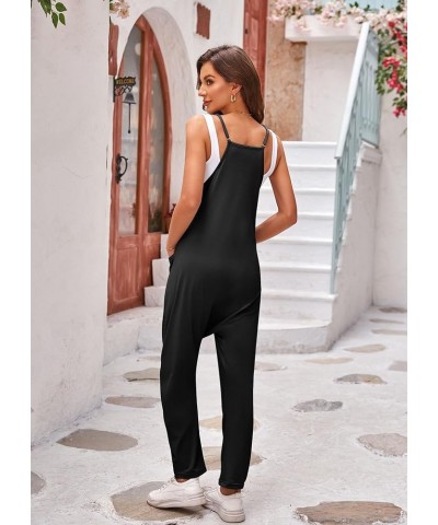 Womens Oversized Sleeveless Jumpsuits Spaghetti Strap Loose Overalls with Pocket One Piece Rompers Black $12.97 Overalls