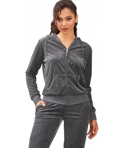 Womens 2 Piece Outfits Velour Tracksuits Long Sleeve Sports Sweatsuits Jogging Velvet Lounge Set Grey $20.24 Activewear