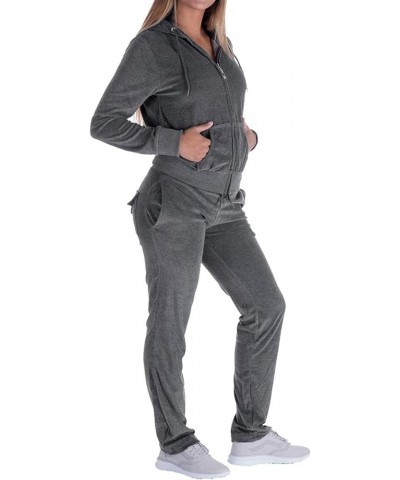 Womens 2 Piece Outfits Velour Tracksuits Long Sleeve Sports Sweatsuits Jogging Velvet Lounge Set Grey $20.24 Activewear