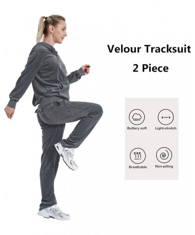 Womens 2 Piece Outfits Velour Tracksuits Long Sleeve Sports Sweatsuits Jogging Velvet Lounge Set Grey $20.24 Activewear